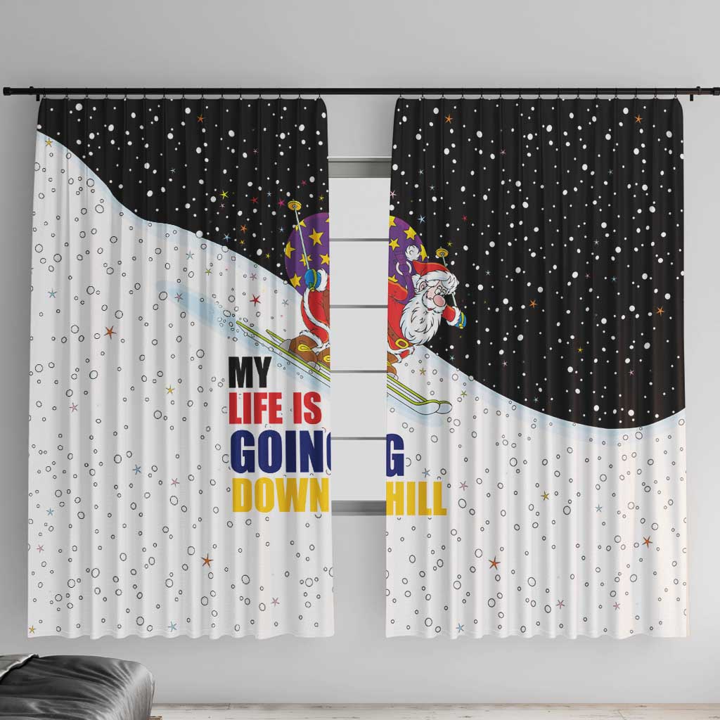 Santa Claus Ski My Life Is Going Downhill Christmas Window Curtain Xmas Holiday Patterns - Wonder Print Shop