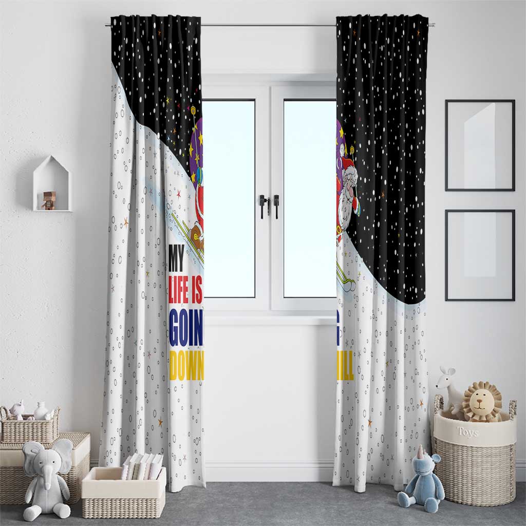 Santa Claus Ski My Life Is Going Downhill Christmas Window Curtain Xmas Holiday Patterns - Wonder Print Shop