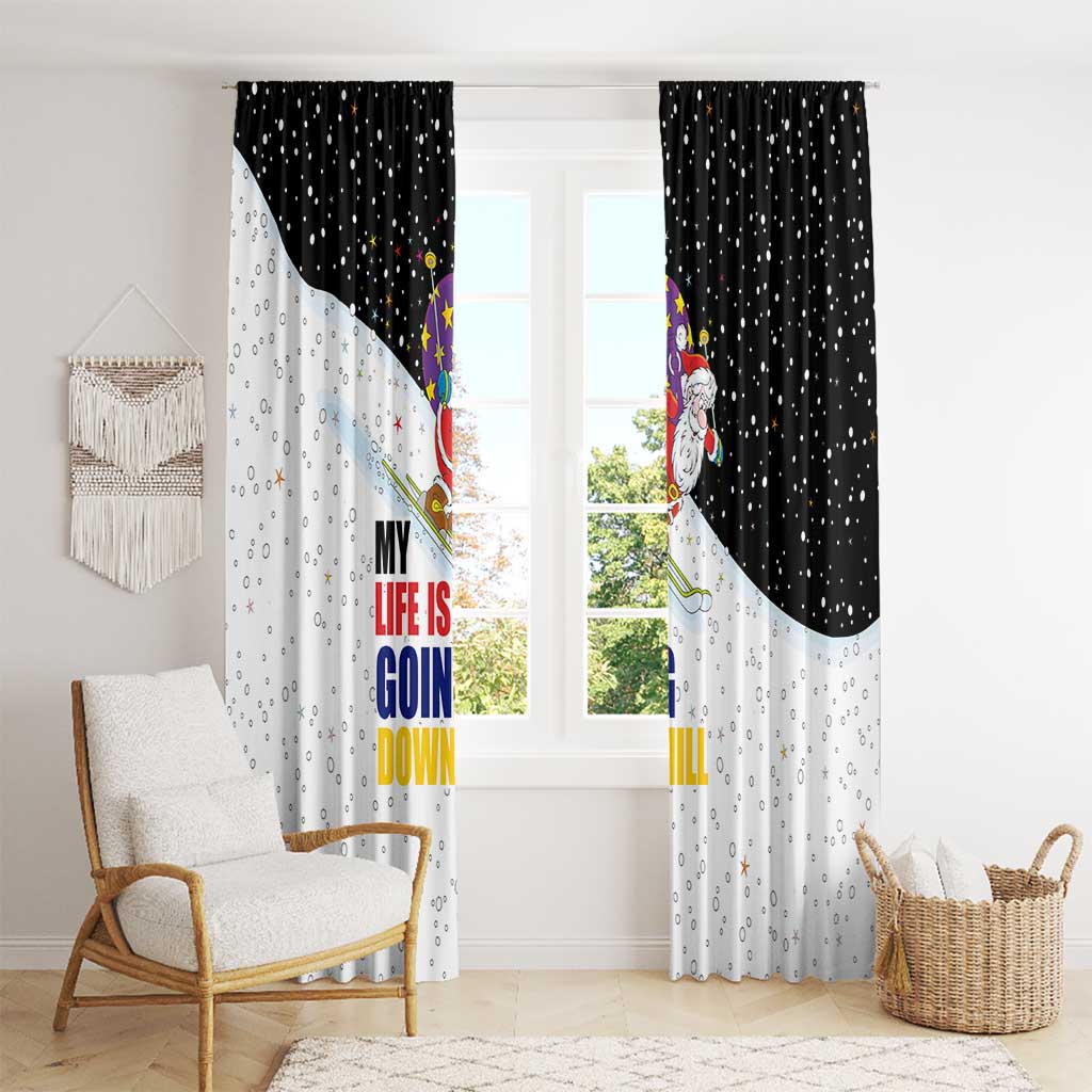 Santa Claus Ski My Life Is Going Downhill Christmas Window Curtain Xmas Holiday Patterns - Wonder Print Shop