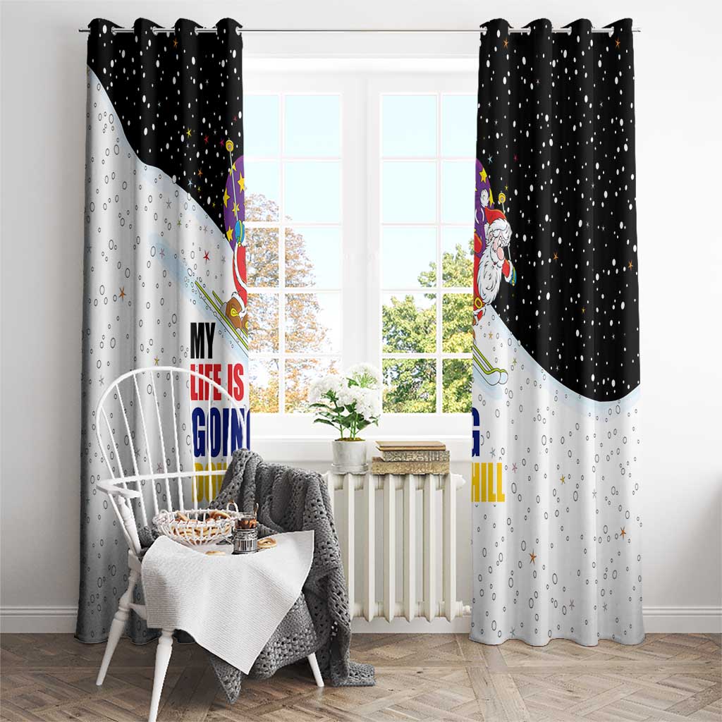 Santa Claus Ski My Life Is Going Downhill Christmas Window Curtain Xmas Holiday Patterns - Wonder Print Shop