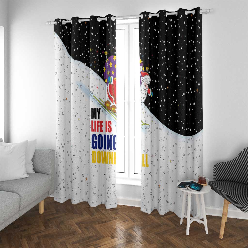 Santa Claus Ski My Life Is Going Downhill Christmas Window Curtain Xmas Holiday Patterns - Wonder Print Shop