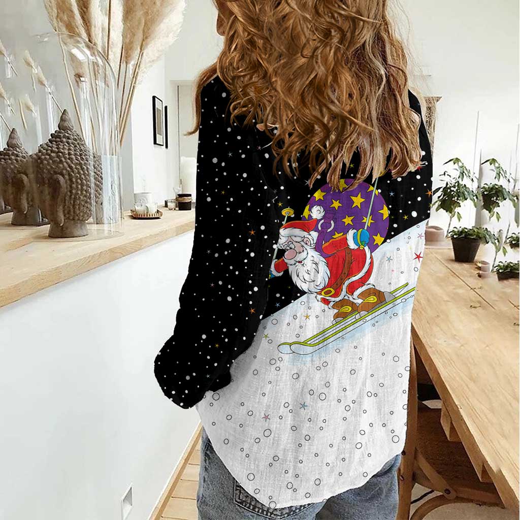 Santa Claus Ski My Life Is Going Downhill Christmas Women Casual Shirt Xmas Holiday Patterns - Wonder Print Shop