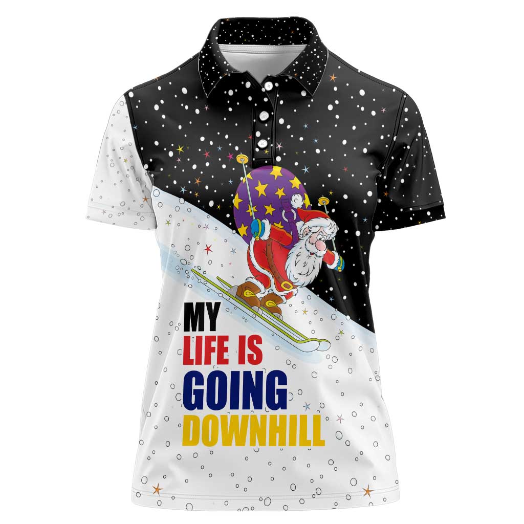 Santa Claus Ski My Life Is Going Downhill Christmas Women Polo Shirt Xmas Holiday Patterns - Wonder Print Shop
