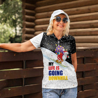 Santa Claus Ski My Life Is Going Downhill Christmas Women Polo Shirt Xmas Holiday Patterns - Wonder Print Shop