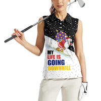 Santa Claus Ski My Life Is Going Downhill Christmas Women Sleeveless Polo Shirt Xmas Holiday Patterns - Wonder Print Shop