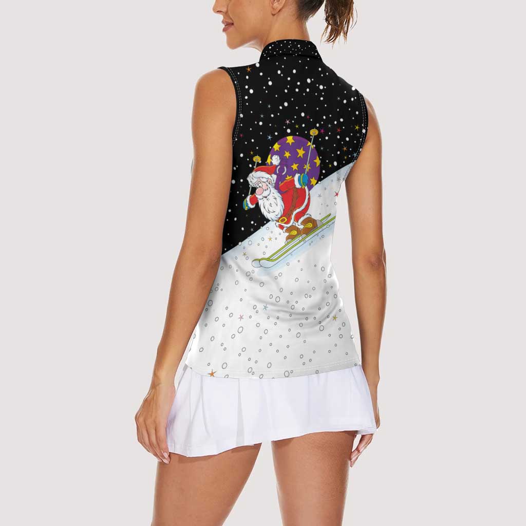 Santa Claus Ski My Life Is Going Downhill Christmas Women Sleeveless Polo Shirt Xmas Holiday Patterns - Wonder Print Shop