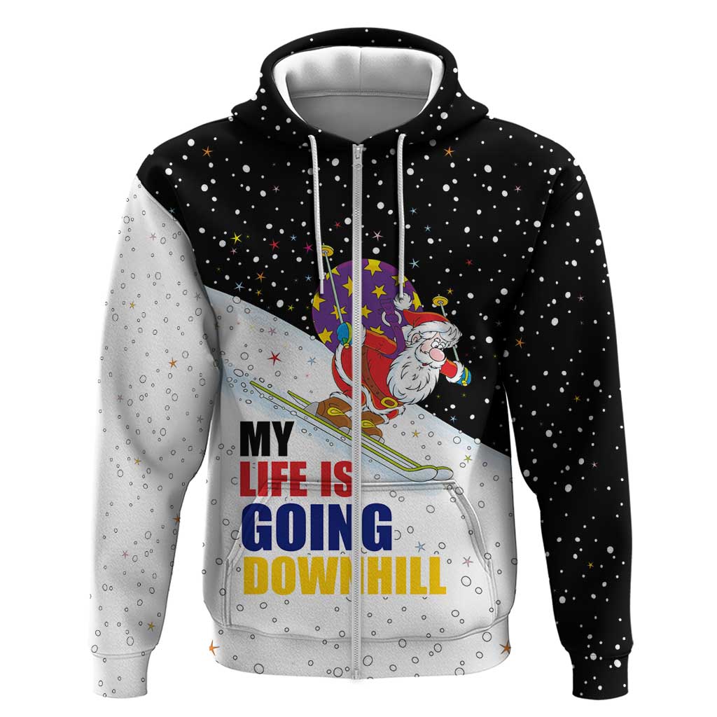 Santa Claus Ski My Life Is Going Downhill Christmas Zip Hoodie Xmas Holiday Patterns - Wonder Print Shop