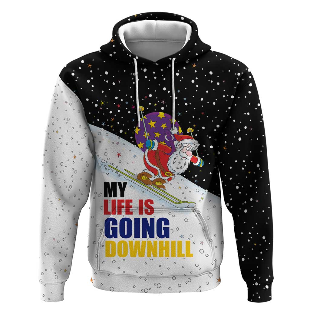 Santa Claus Ski My Life Is Going Downhill Christmas Zip Hoodie Xmas Holiday Patterns - Wonder Print Shop