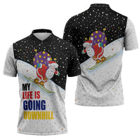 Santa Claus Ski My Life Is Going Downhill Christmas Zipper Polo Shirt Xmas Holiday Patterns - Wonder Print Shop
