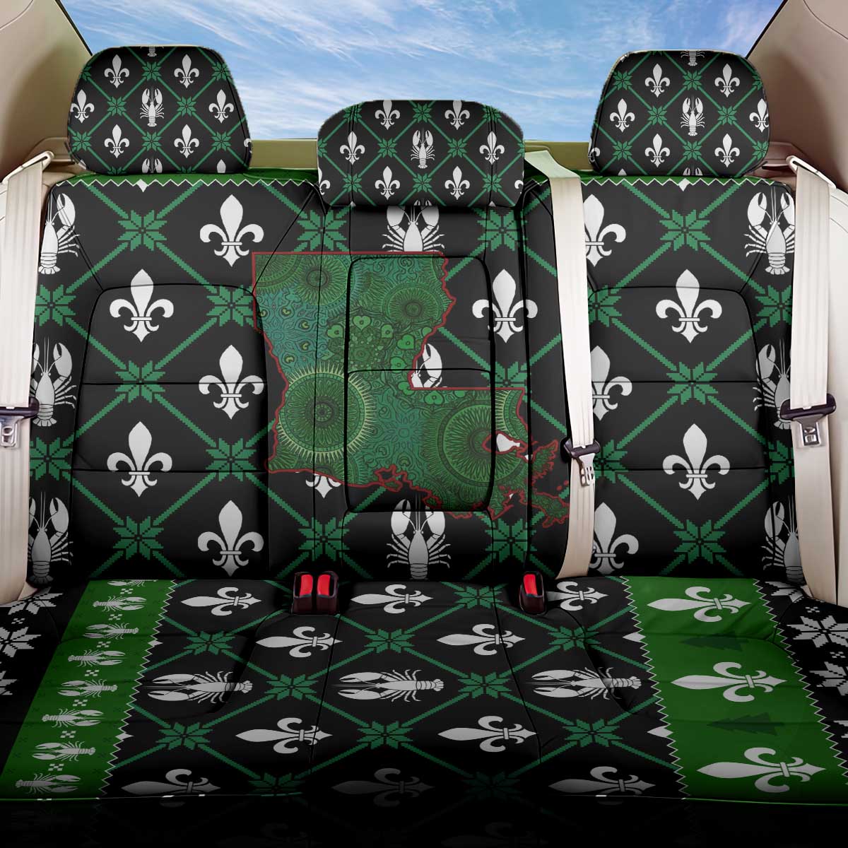 Louisiana USA Symbols Pattern Christmas Back Car Seat Cover Xmas Holiday Patterns - Wonder Print Shop