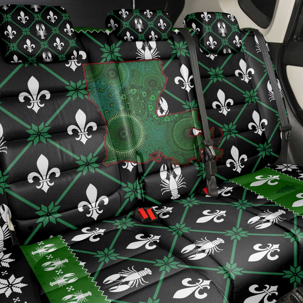 Louisiana USA Symbols Pattern Christmas Back Car Seat Cover Xmas Holiday Patterns - Wonder Print Shop