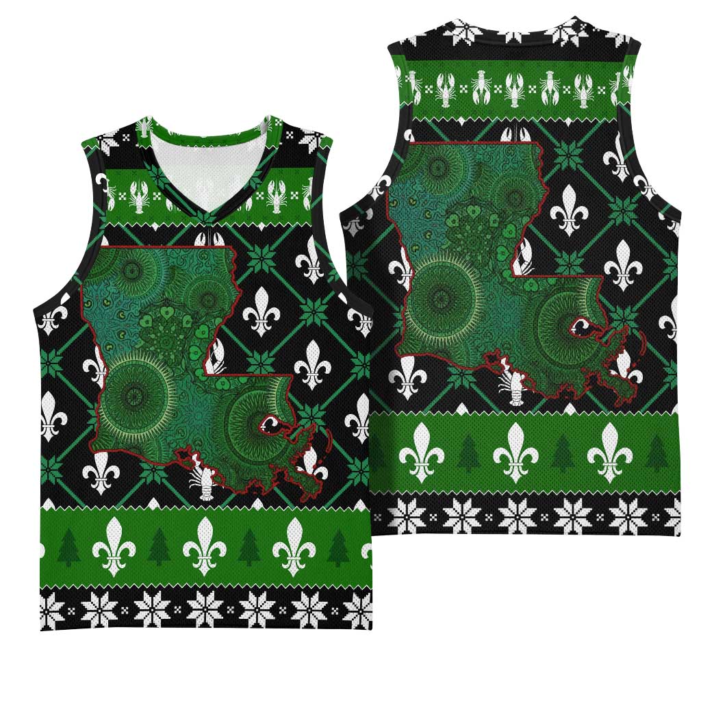 Louisiana USA Symbols Pattern Christmas Basketball Jersey Xmas Holiday Patterns - Wonder Print Shop