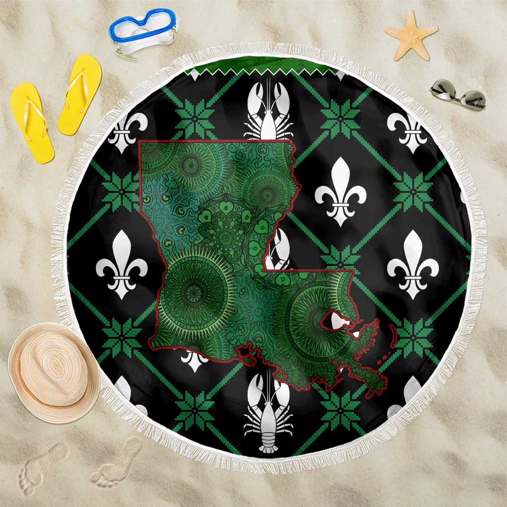 Louisiana USA Symbols Pattern Christmas Beach Blanket Xmas Holiday Patterns - Wonder Print Shop