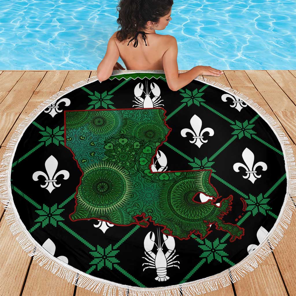 Louisiana USA Symbols Pattern Christmas Beach Blanket Xmas Holiday Patterns - Wonder Print Shop