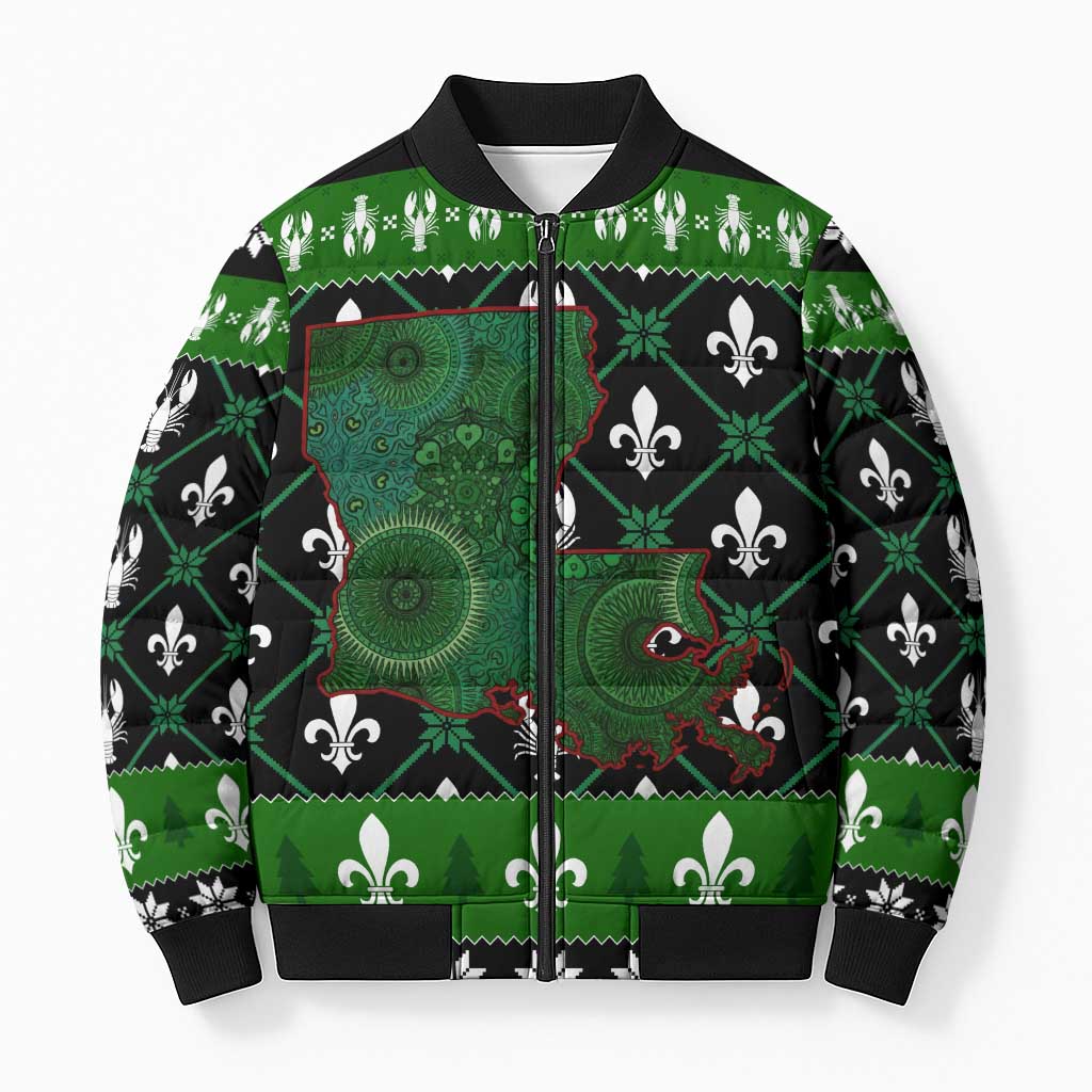 Louisiana USA Symbols Pattern Christmas Bomber Puffer Jacket Xmas Holiday Patterns - Wonder Print Shop