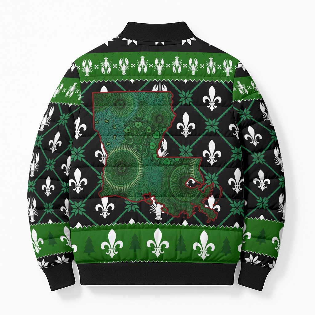 Louisiana USA Symbols Pattern Christmas Bomber Puffer Jacket Xmas Holiday Patterns - Wonder Print Shop