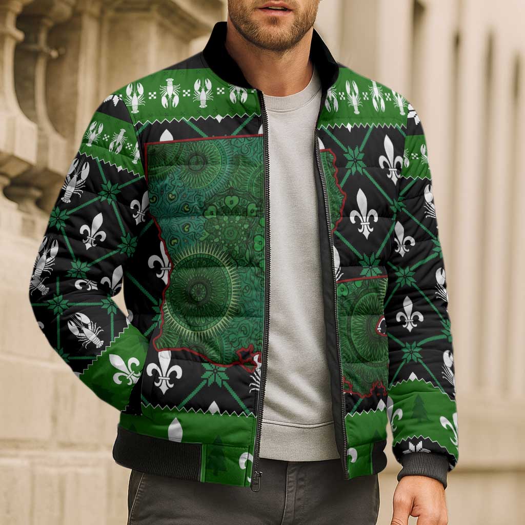 Louisiana USA Symbols Pattern Christmas Bomber Puffer Jacket Xmas Holiday Patterns - Wonder Print Shop