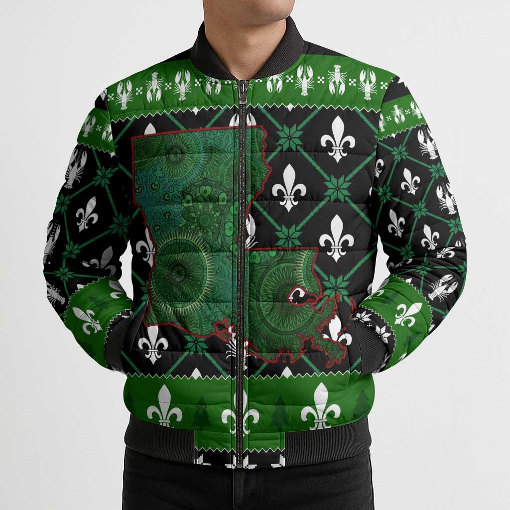 Louisiana USA Symbols Pattern Christmas Bomber Puffer Jacket Xmas Holiday Patterns - Wonder Print Shop