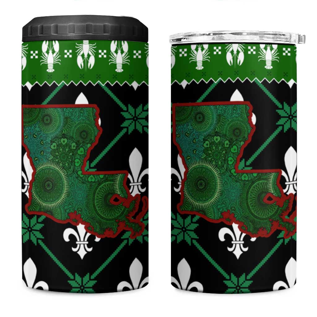 Louisiana USA Symbols Pattern Christmas 4 in 1 Can Cooler Tumbler Xmas Holiday Patterns - Wonder Print Shop
