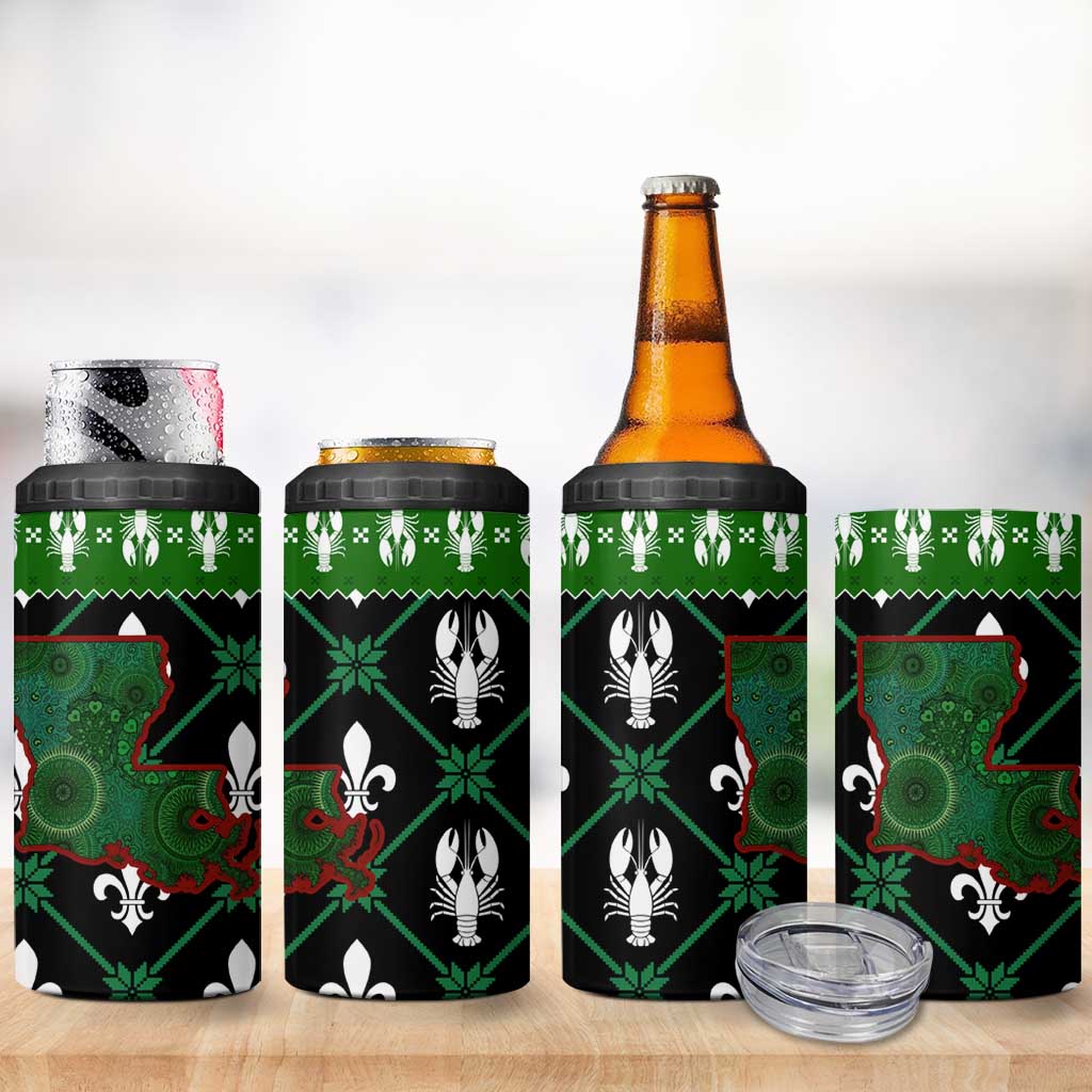 Louisiana USA Symbols Pattern Christmas 4 in 1 Can Cooler Tumbler Xmas Holiday Patterns - Wonder Print Shop