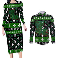 Louisiana USA Symbols Pattern Christmas Couples Matching Long Sleeve Bodycon Dress and Long Sleeve Button Shirt Xmas Holiday Patterns - Wonder Print Shop
