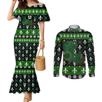 Louisiana USA Symbols Pattern Christmas Couples Matching Mermaid Dress and Long Sleeve Button Shirt Xmas Holiday Patterns - Wonder Print Shop