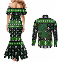 Louisiana USA Symbols Pattern Christmas Couples Matching Mermaid Dress and Long Sleeve Button Shirt Xmas Holiday Patterns - Wonder Print Shop