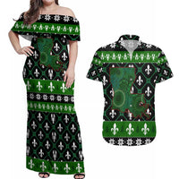 Louisiana USA Symbols Pattern Christmas Couples Matching Off Shoulder Maxi Dress and Hawaiian Shirt Xmas Holiday Patterns - Wonder Print Shop