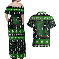 Louisiana USA Symbols Pattern Christmas Couples Matching Off Shoulder Maxi Dress and Hawaiian Shirt Xmas Holiday Patterns - Wonder Print Shop