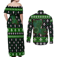 Louisiana USA Symbols Pattern Christmas Couples Matching Off Shoulder Maxi Dress and Long Sleeve Button Shirt Xmas Holiday Patterns - Wonder Print Shop