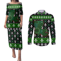Louisiana USA Symbols Pattern Christmas Couples Matching Puletasi and Long Sleeve Button Shirt Xmas Holiday Patterns - Wonder Print Shop