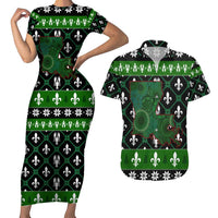 Louisiana USA Symbols Pattern Christmas Couples Matching Short Sleeve Bodycon Dress and Hawaiian Shirt Xmas Holiday Patterns - Wonder Print Shop