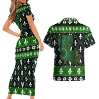 Louisiana USA Symbols Pattern Christmas Couples Matching Short Sleeve Bodycon Dress and Hawaiian Shirt Xmas Holiday Patterns - Wonder Print Shop
