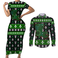 Louisiana USA Symbols Pattern Christmas Couples Matching Short Sleeve Bodycon Dress and Long Sleeve Button Shirt Xmas Holiday Patterns - Wonder Print Shop
