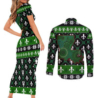 Louisiana USA Symbols Pattern Christmas Couples Matching Short Sleeve Bodycon Dress and Long Sleeve Button Shirt Xmas Holiday Patterns - Wonder Print Shop