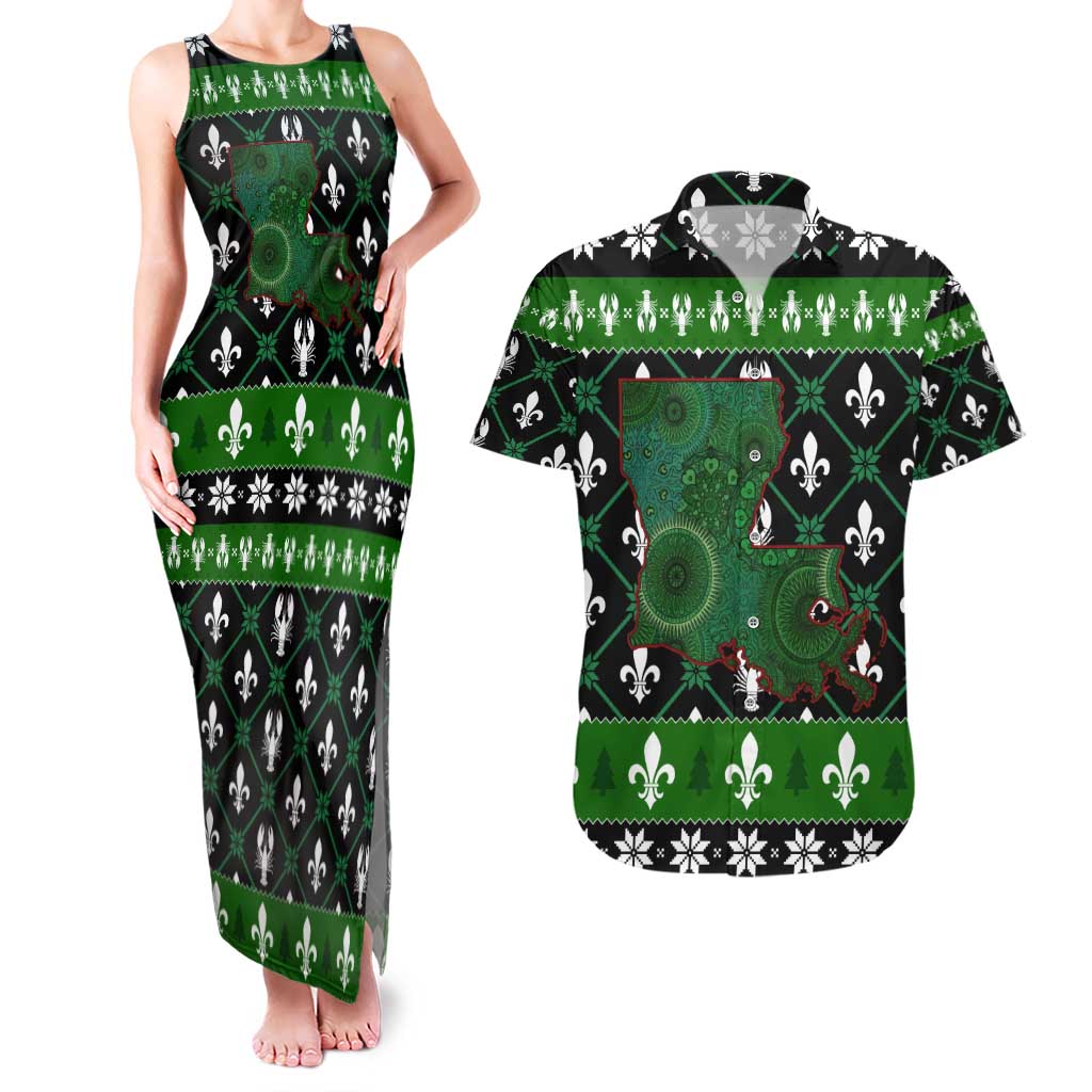 Louisiana USA Symbols Pattern Christmas Couples Matching Tank Maxi Dress and Hawaiian Shirt Xmas Holiday Patterns - Wonder Print Shop