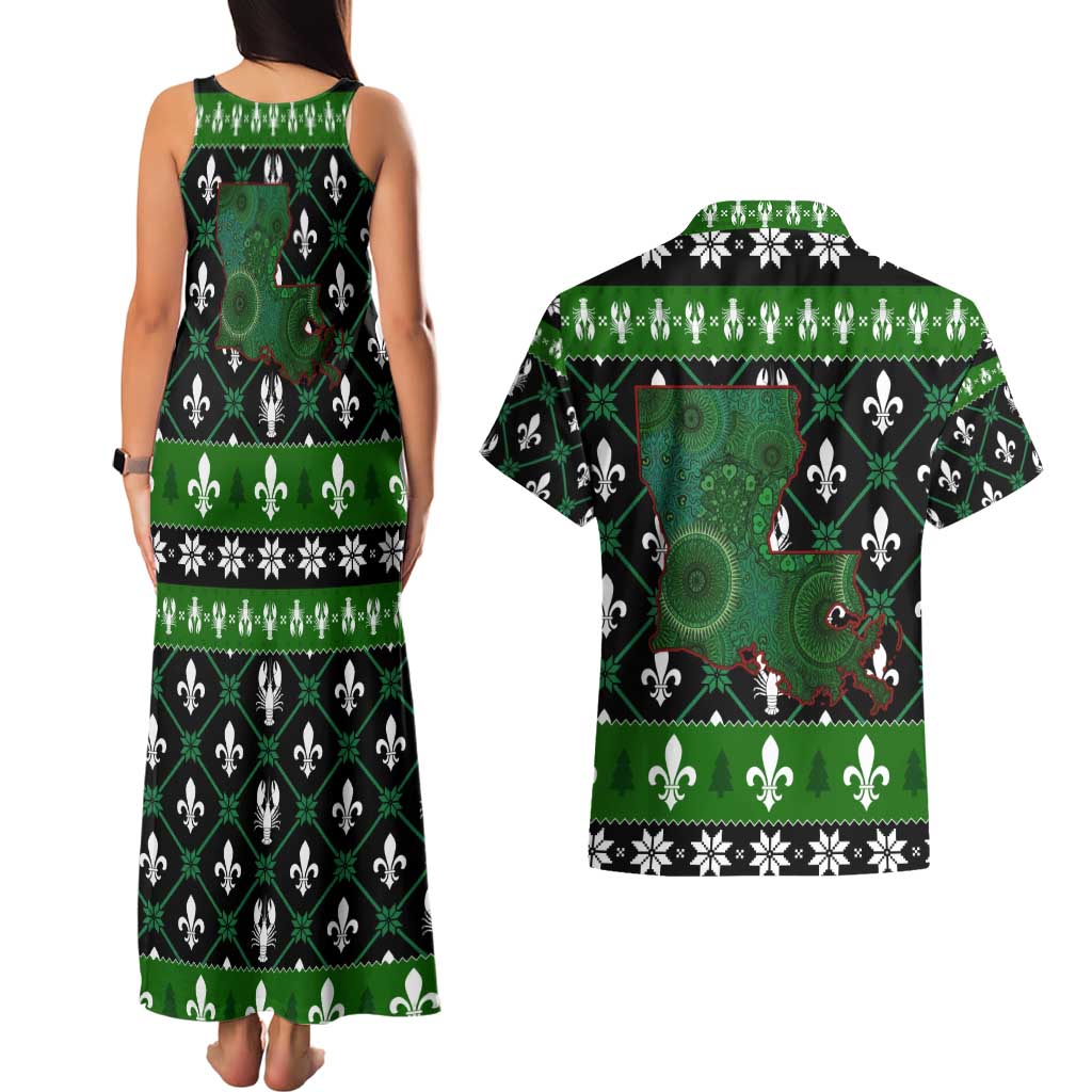 Louisiana USA Symbols Pattern Christmas Couples Matching Tank Maxi Dress and Hawaiian Shirt Xmas Holiday Patterns - Wonder Print Shop