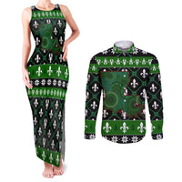 Louisiana USA Symbols Pattern Christmas Couples Matching Tank Maxi Dress and Long Sleeve Button Shirt Xmas Holiday Patterns - Wonder Print Shop