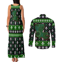 Louisiana USA Symbols Pattern Christmas Couples Matching Tank Maxi Dress and Long Sleeve Button Shirt Xmas Holiday Patterns - Wonder Print Shop