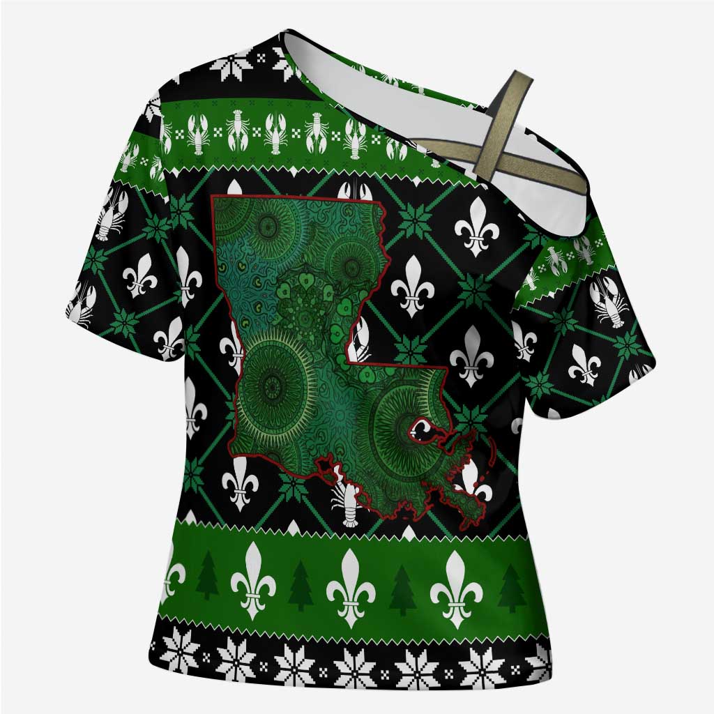 Louisiana USA Symbols Pattern Christmas Cross Shoulder Shirt Xmas Holiday Patterns - Wonder Print Shop
