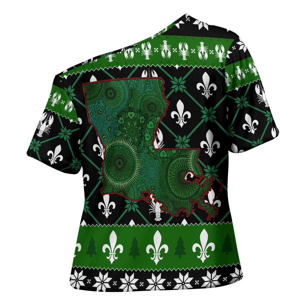 Louisiana USA Symbols Pattern Christmas Cross Shoulder Shirt Xmas Holiday Patterns - Wonder Print Shop