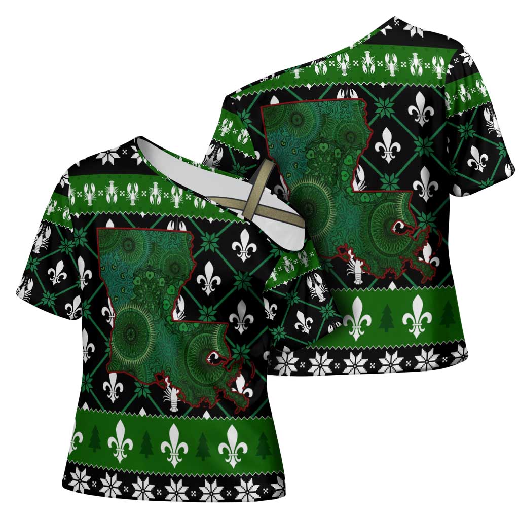 Louisiana USA Symbols Pattern Christmas Cross Shoulder Shirt Xmas Holiday Patterns - Wonder Print Shop