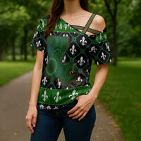 Louisiana USA Symbols Pattern Christmas Cross Shoulder Shirt Xmas Holiday Patterns - Wonder Print Shop