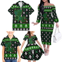 Louisiana USA Symbols Pattern Christmas Family Matching Off The Shoulder Long Sleeve Dress and Hawaiian Shirt Xmas Holiday Patterns - Wonder Print Shop