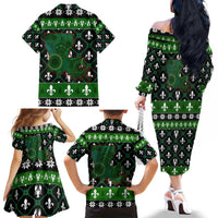 Louisiana USA Symbols Pattern Christmas Family Matching Off The Shoulder Long Sleeve Dress and Hawaiian Shirt Xmas Holiday Patterns - Wonder Print Shop