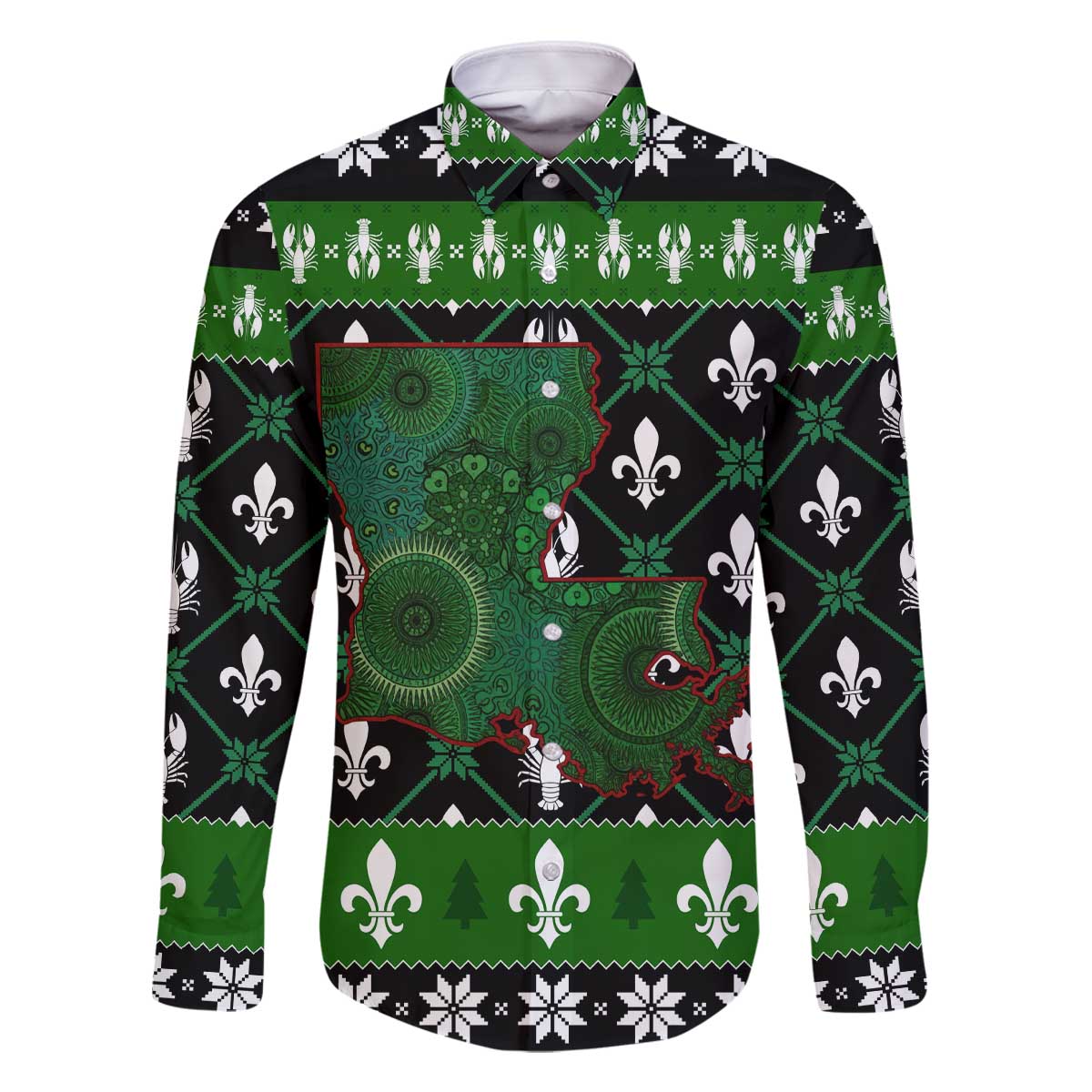 Louisiana USA Symbols Pattern Christmas Family Matching Off The Shoulder Long Sleeve Dress and Hawaiian Shirt Xmas Holiday Patterns - Wonder Print Shop