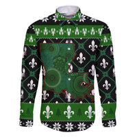 Louisiana USA Symbols Pattern Christmas Family Matching Off The Shoulder Long Sleeve Dress and Hawaiian Shirt Xmas Holiday Patterns - Wonder Print Shop