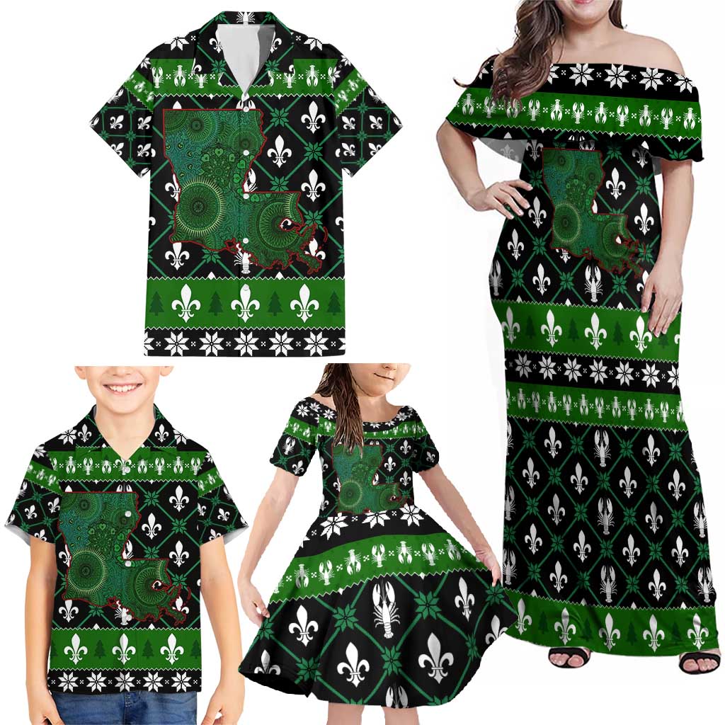 Louisiana USA Symbols Pattern Christmas Family Matching Off Shoulder Maxi Dress and Hawaiian Shirt Xmas Holiday Patterns - Wonder Print Shop