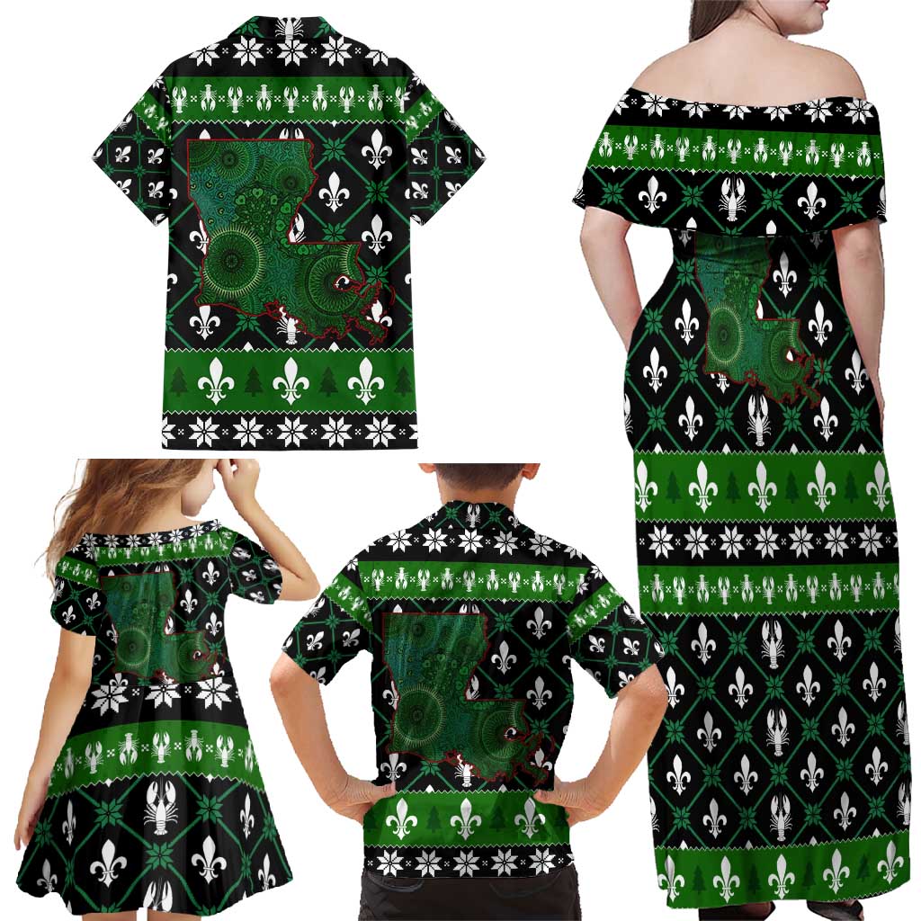 Louisiana USA Symbols Pattern Christmas Family Matching Off Shoulder Maxi Dress and Hawaiian Shirt Xmas Holiday Patterns - Wonder Print Shop