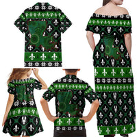 Louisiana USA Symbols Pattern Christmas Family Matching Off Shoulder Maxi Dress and Hawaiian Shirt Xmas Holiday Patterns - Wonder Print Shop